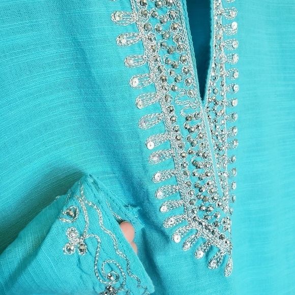 VINTAGE Peasant Blouse Turqoise Blue Small - Picture 5 of 8